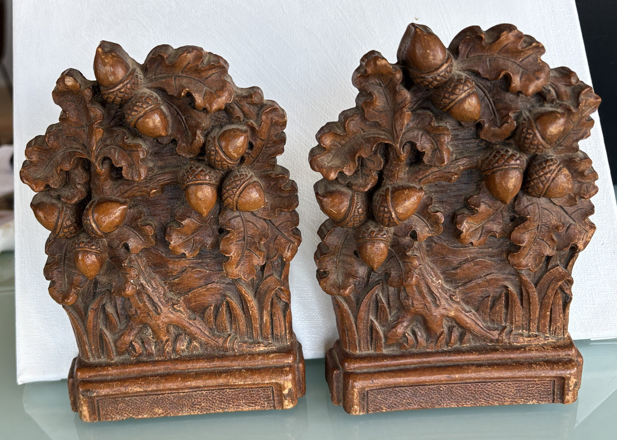 Vintage Acorn and Leaves Book Ends