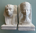Vintage Egyptian Revival Resin Bookends Pair Nefertiti & Pharaoh King Tut White
