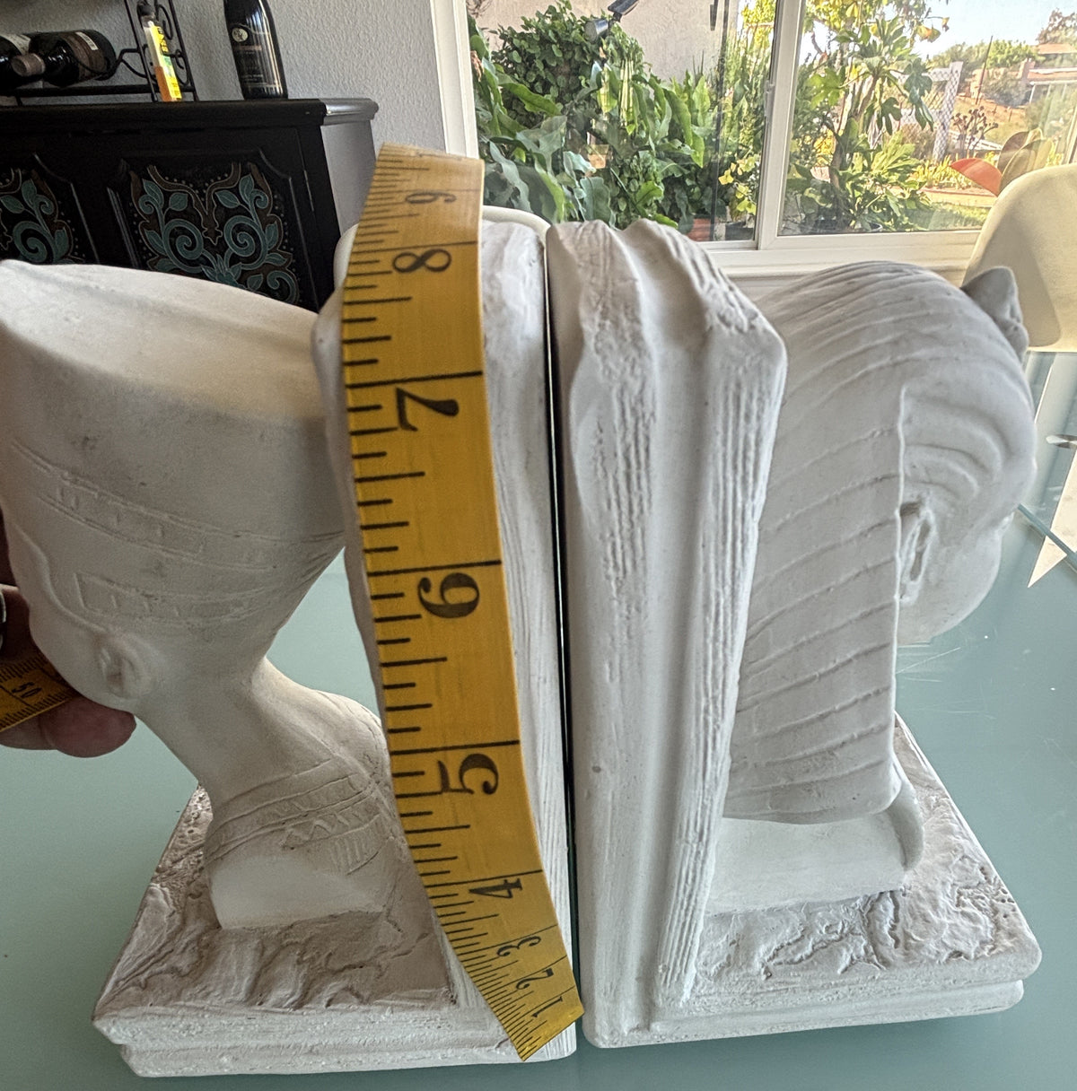 Vintage Egyptian Revival Resin Bookends Pair Nefertiti & Pharaoh King Tut White