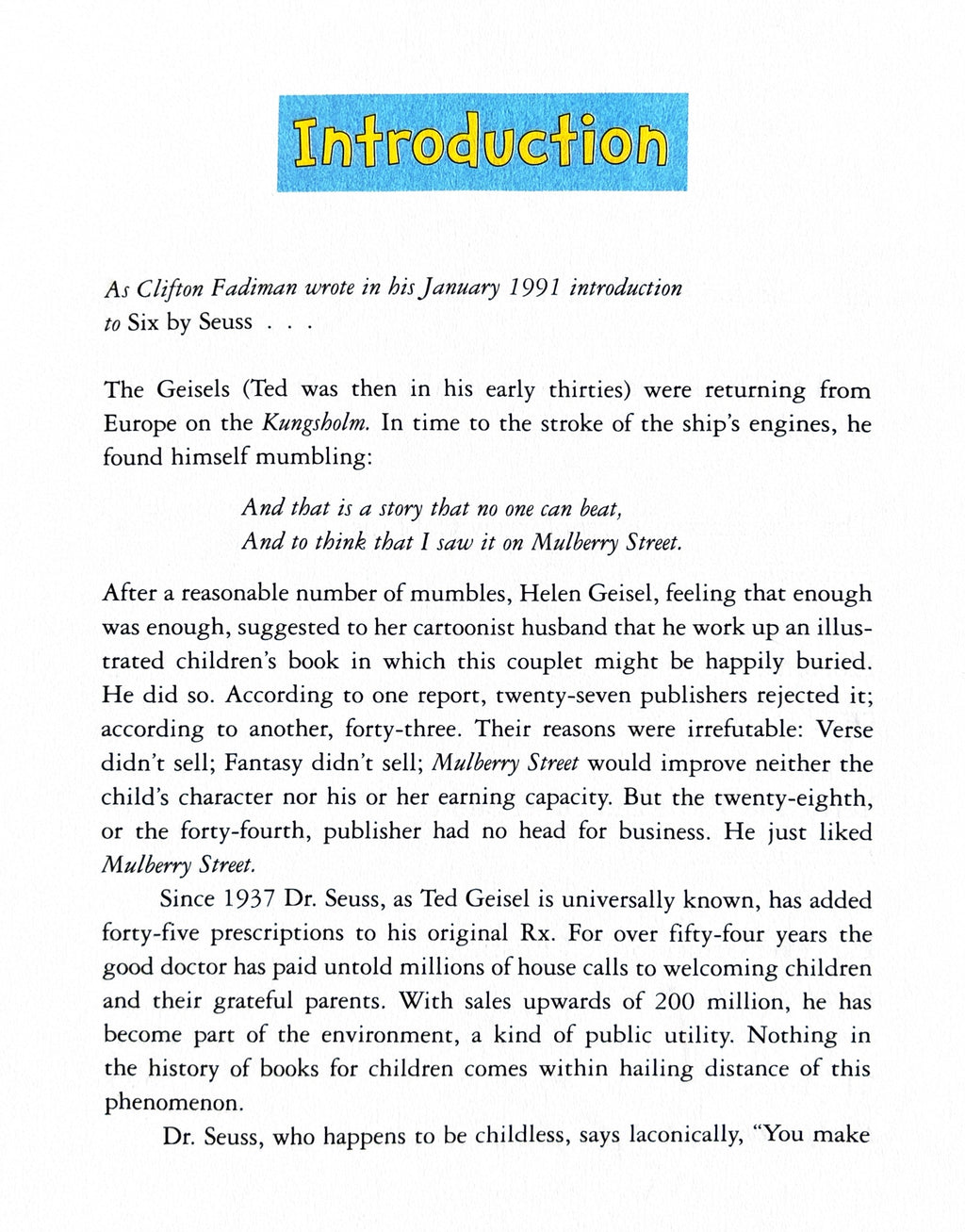 Six by Seuss - A Treasury of Dr. Seuss Classics