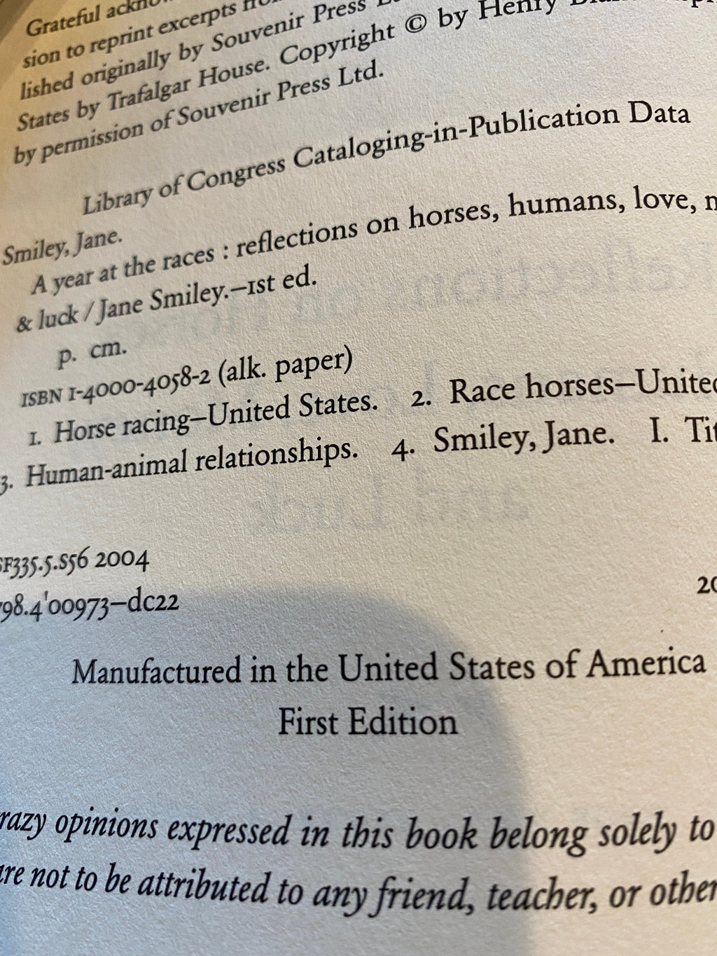A Year at the Races by Jane Smiley: First Edition Hardcover