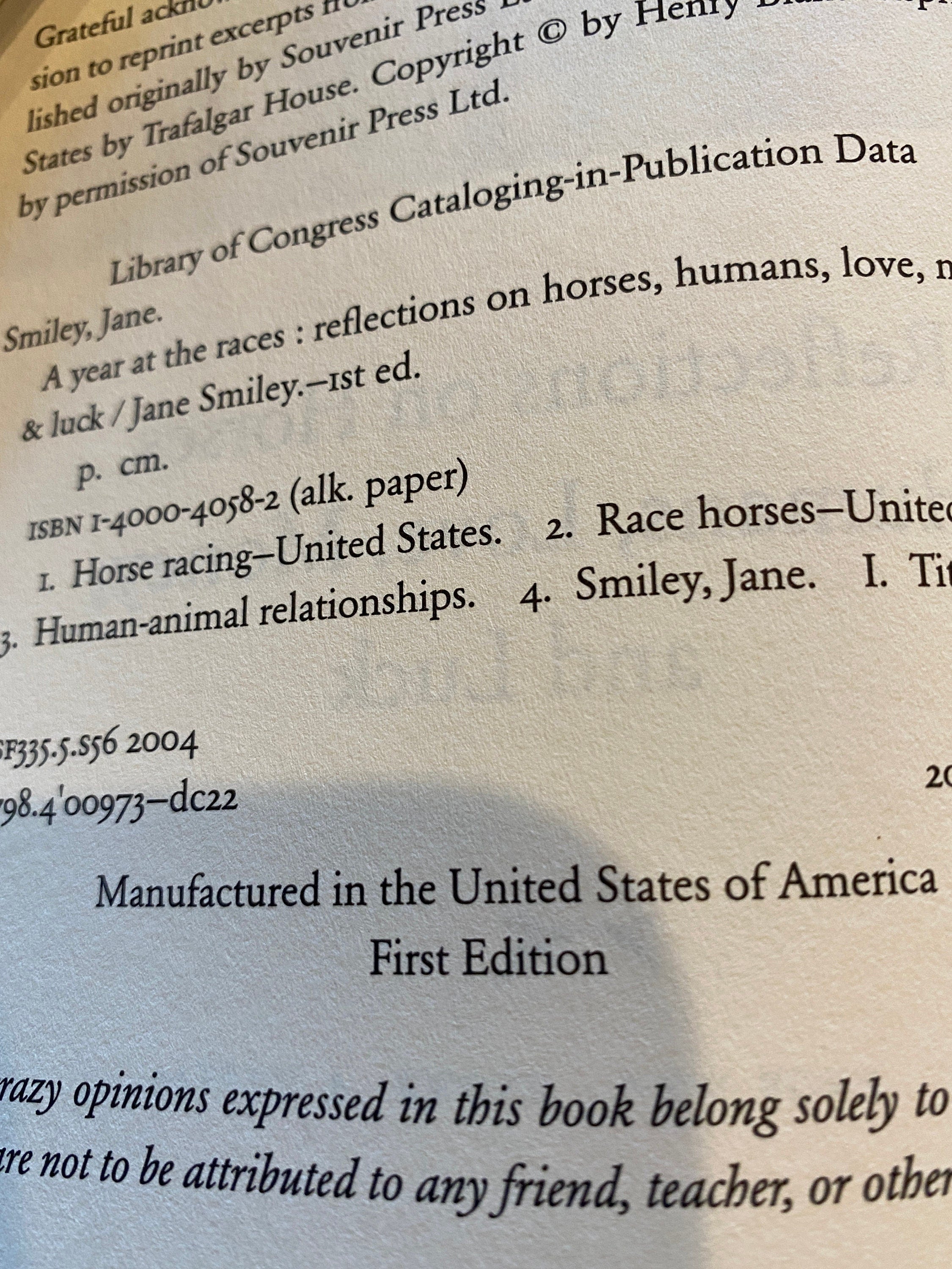 A Year at the Races by Jane Smiley: First Edition Hardcover