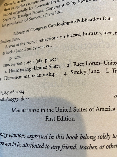 A Year at the Races by Jane Smiley: First Edition Hardcover