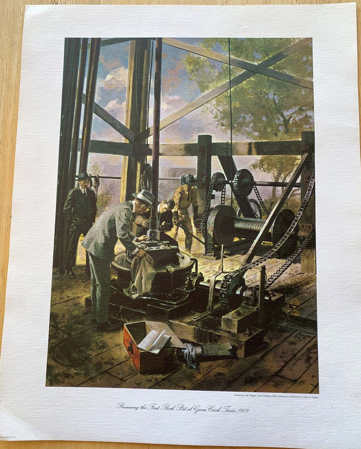 Running the First Rock Bit at Goose Creek, Texas, 1909 - Lithograph