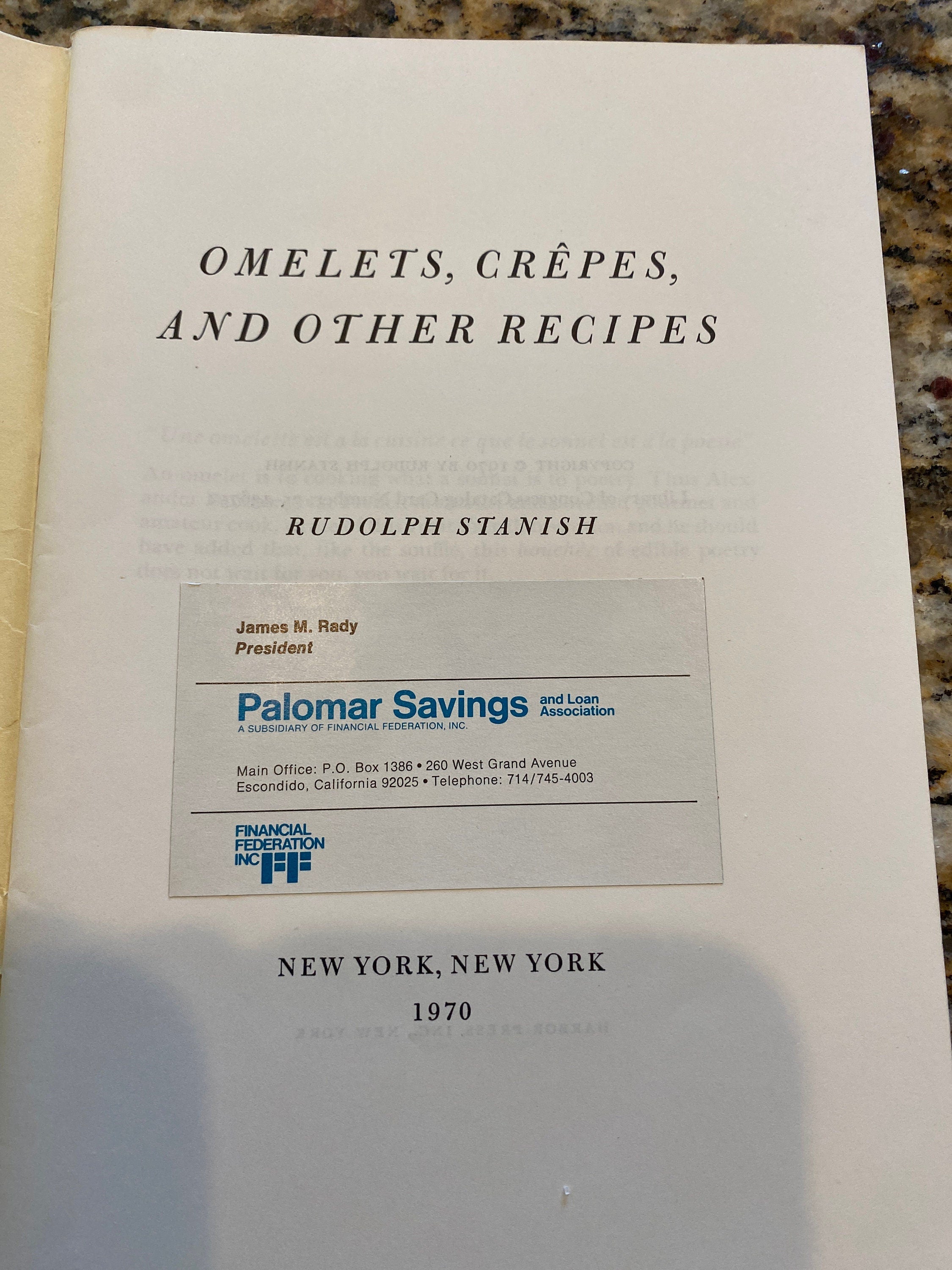 Title: Omelets, Crepes, and other Recipes  Rudolph Stanish 1970