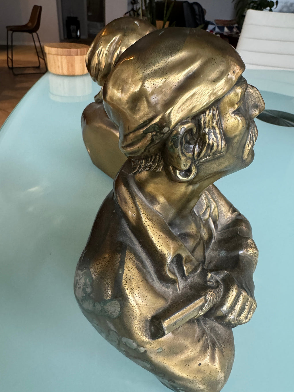 Marion Bronze Pirate Bust Bookends, Heavy Brass Finish, Signed MB Set