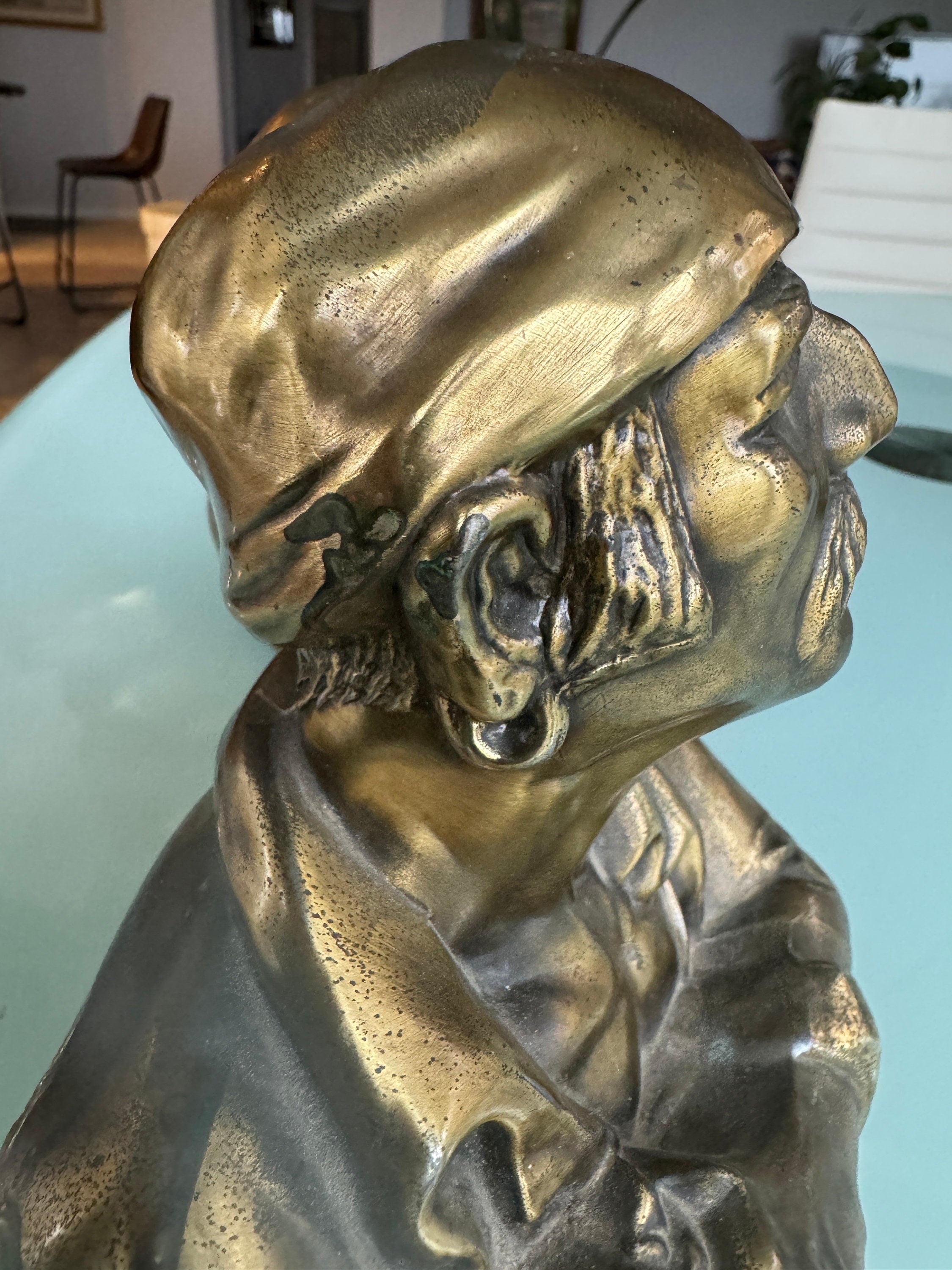 Marion Bronze Pirate Bust Bookends, Heavy Brass Finish, Signed MB Set