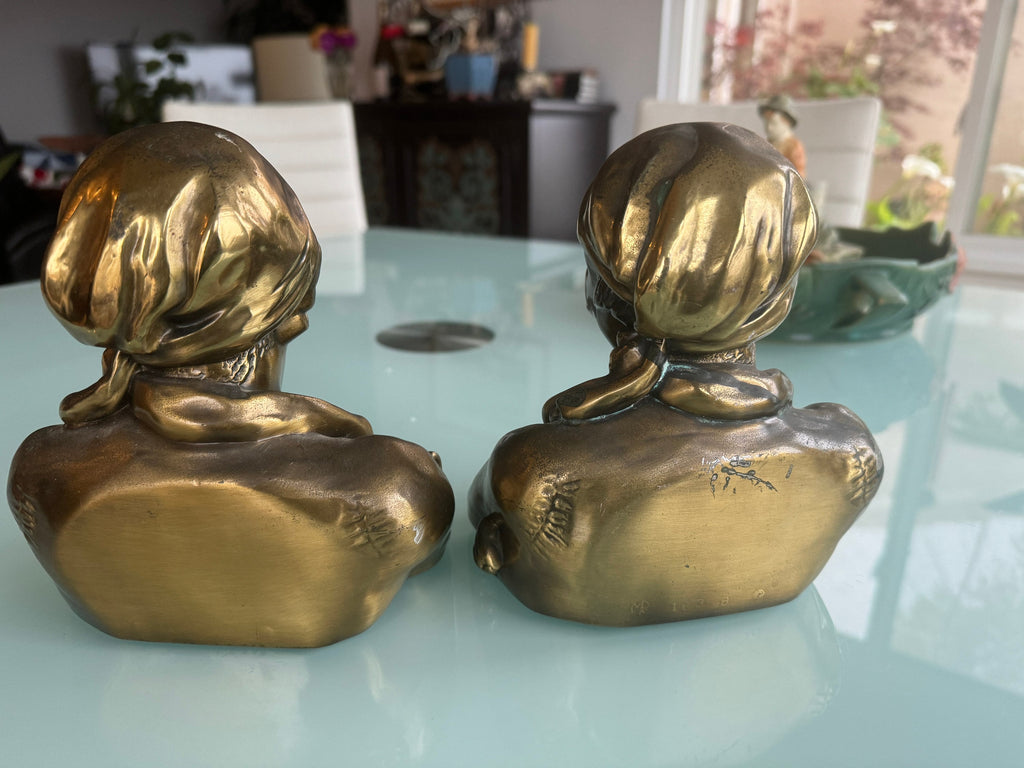 Marion Bronze Pirate Bust Bookends, Heavy Brass Finish, Signed MB Set