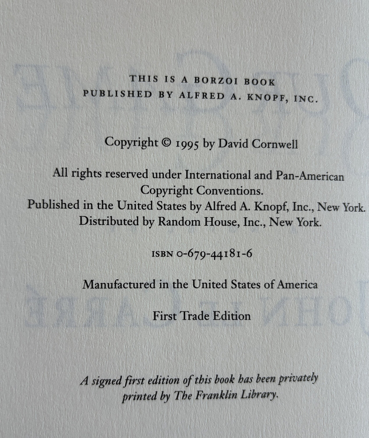 Our Game by John Le Carre **  First Trade Edition  **  1995