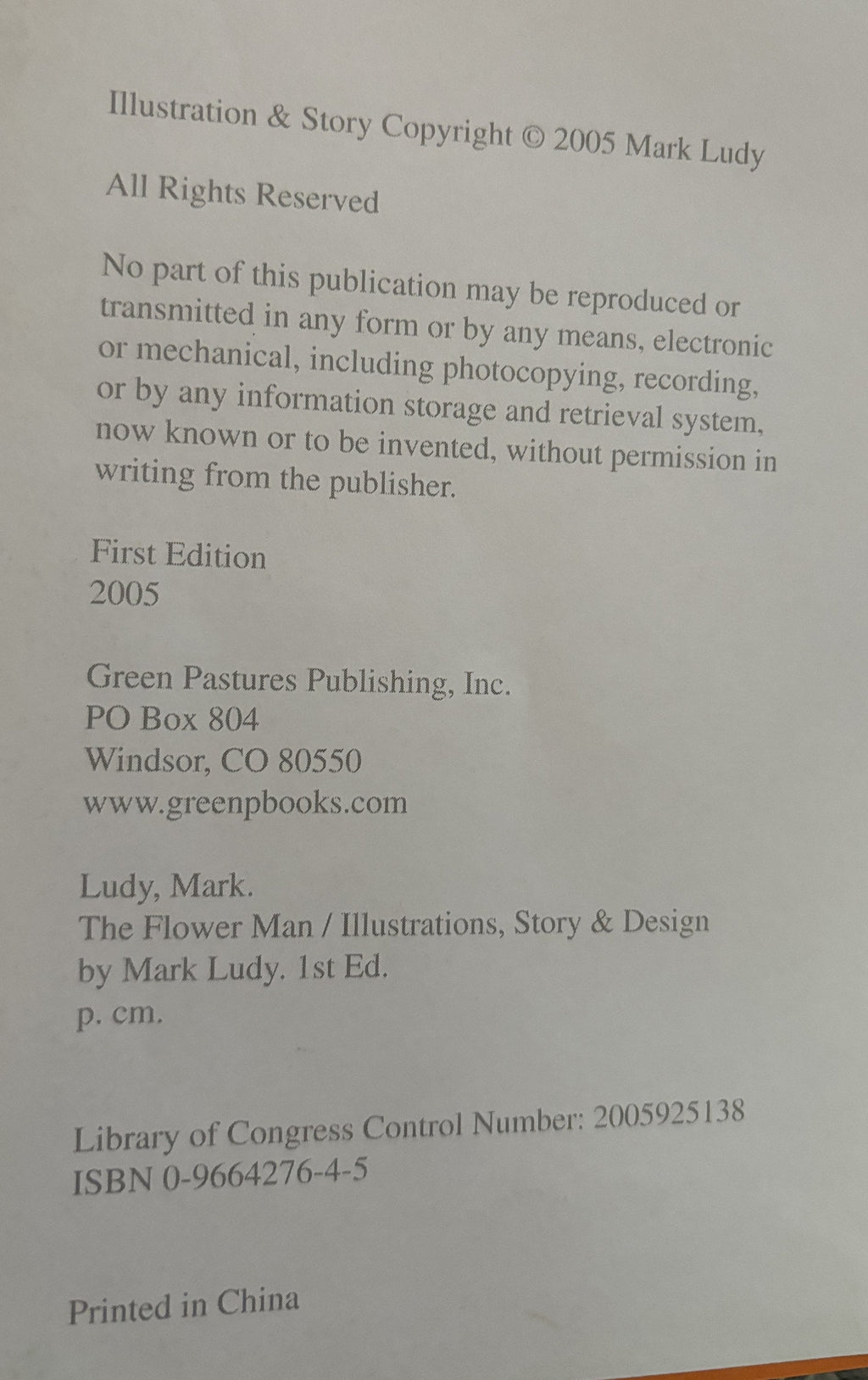 The Flower Man: First Edition 2005, Hardcover Book