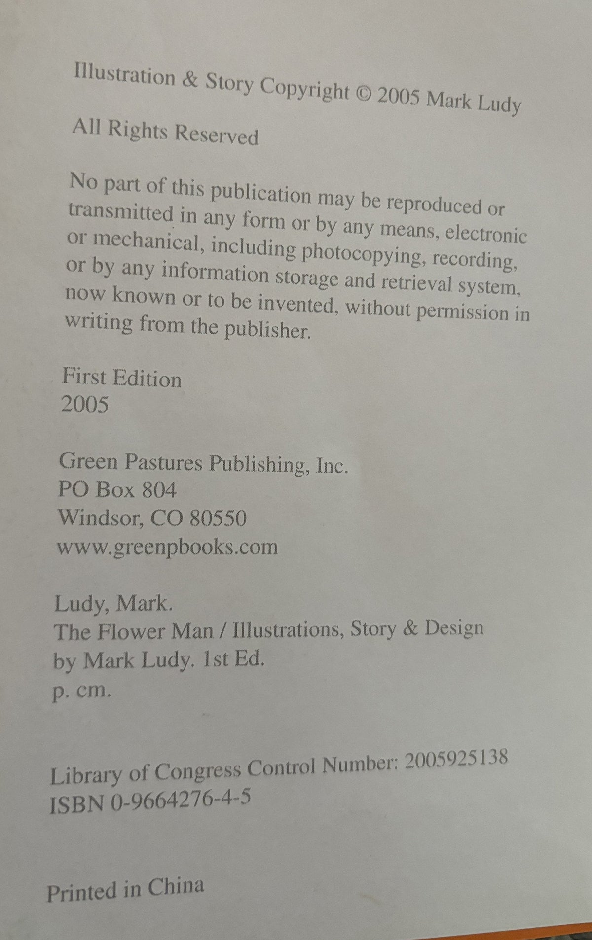 The Flower Man: First Edition 2005, Hardcover Book