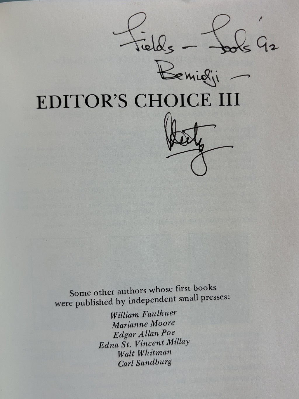 Editor's Choice III: Fiction, Poetry & Art - U.S. Small Press **  SIGNED by Author  **
