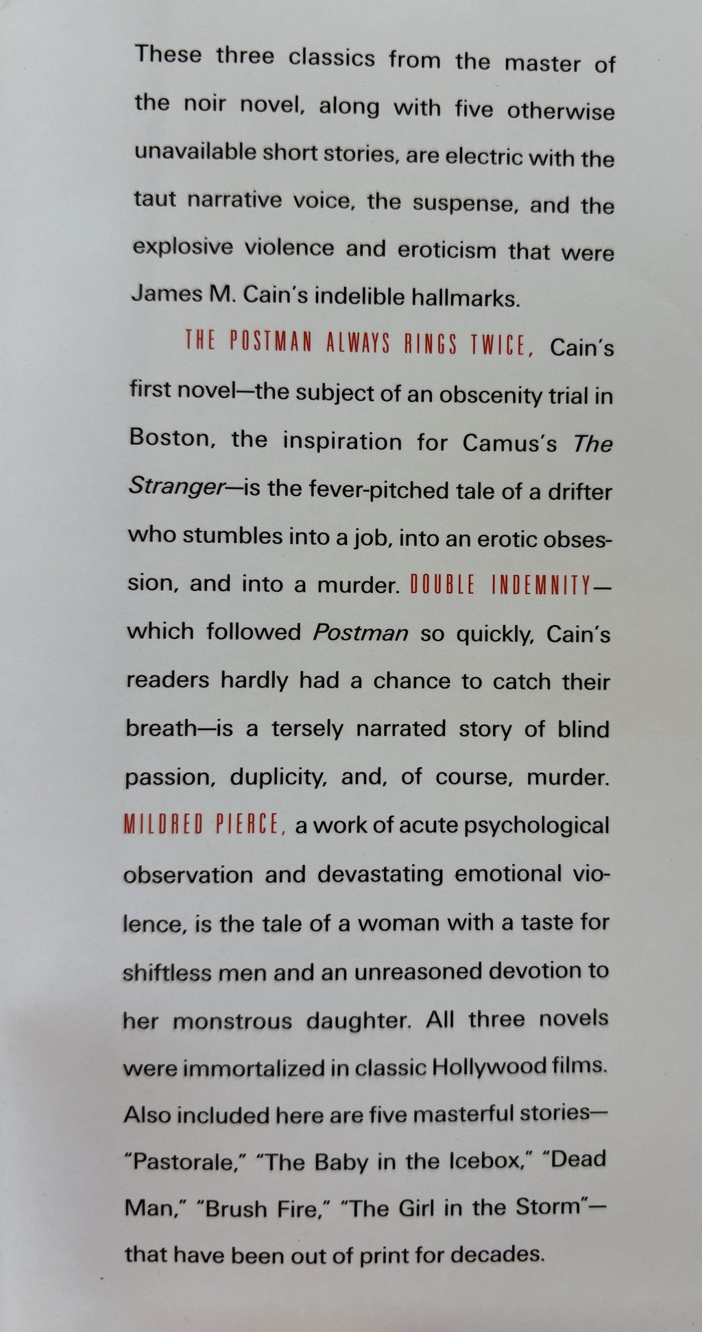 The Postman Always Rings Twice, Double Indemnity and Selected Stories - James M Cain