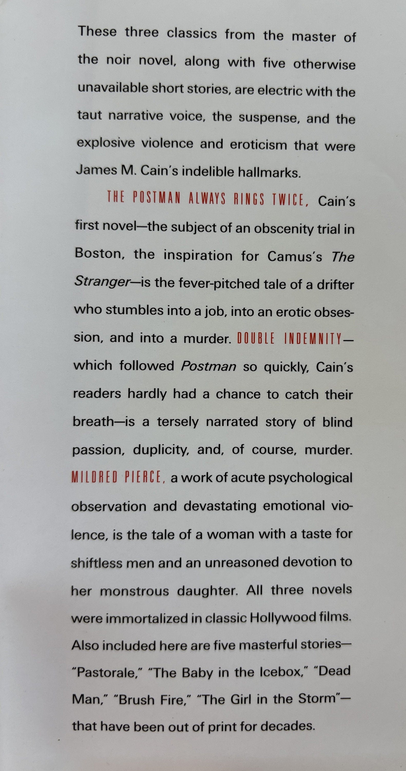 The Postman Always Rings Twice, Double Indemnity and Selected Stories - James M Cain