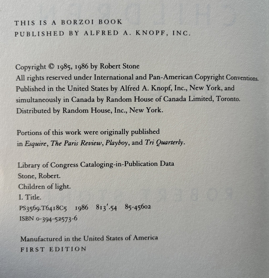 Children Of Light - Robert Stone  **  First Editon **    1986