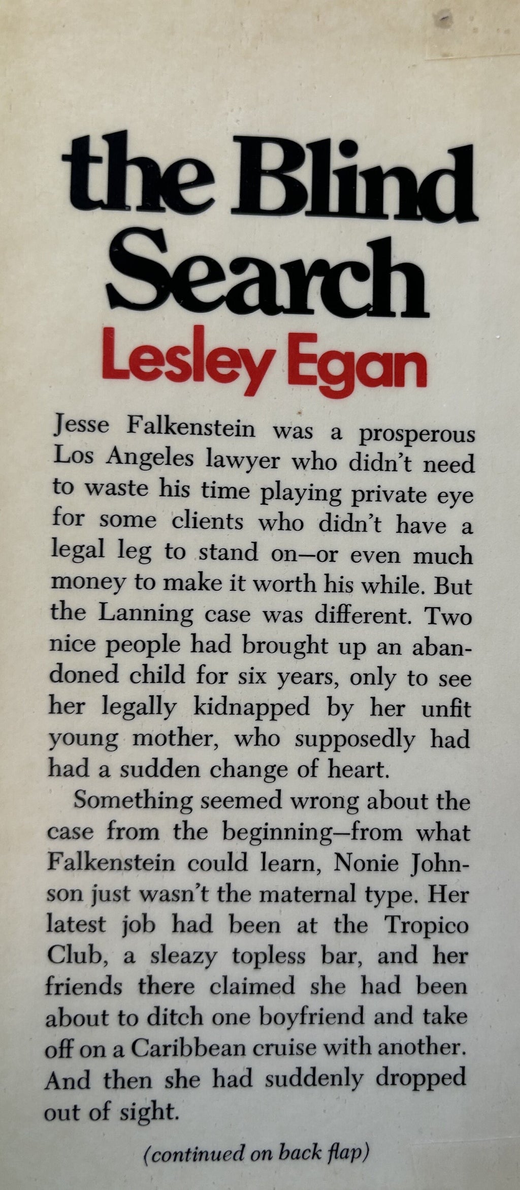 The Blind Search  -  Lesley Egan  -  First Editon 1997