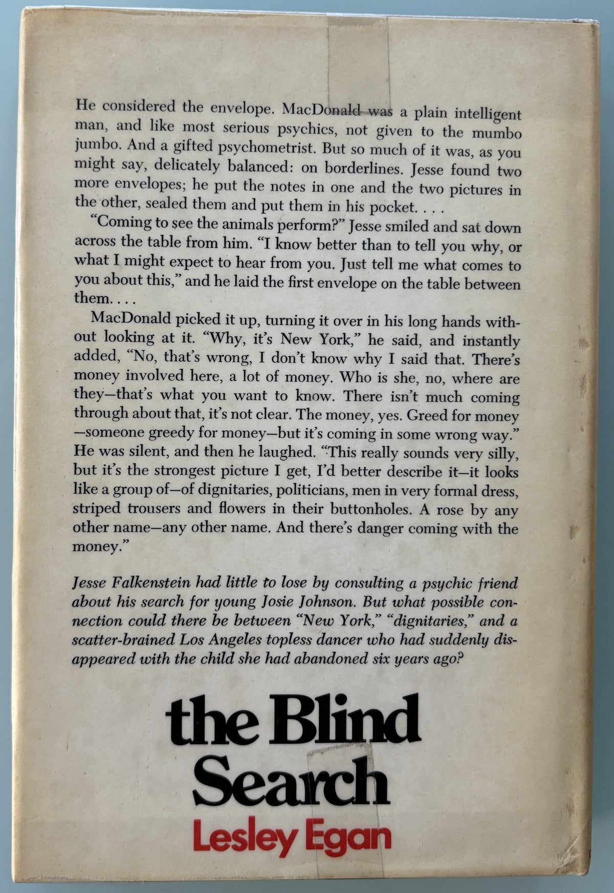 The Blind Search  -  Lesley Egan  -  First Editon 1997