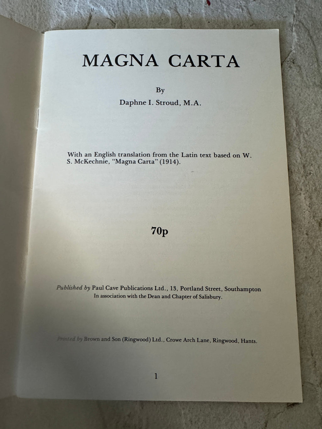 Magna Carta Stroud, Daphne I. Published by Paul Cave Publications Ltd, 1980