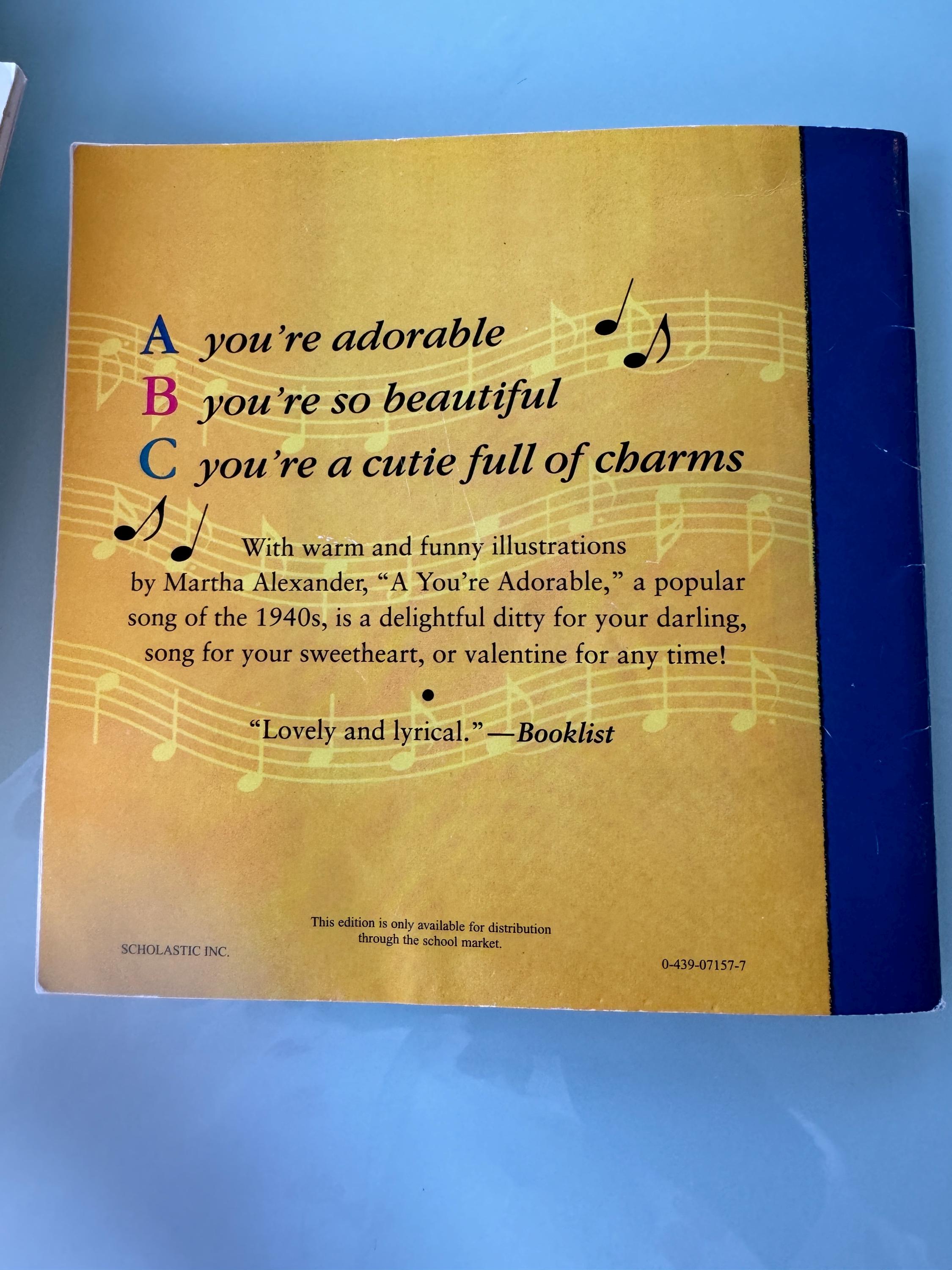 You're Adorable Children's Book, Martha Alexander ABC Songbook