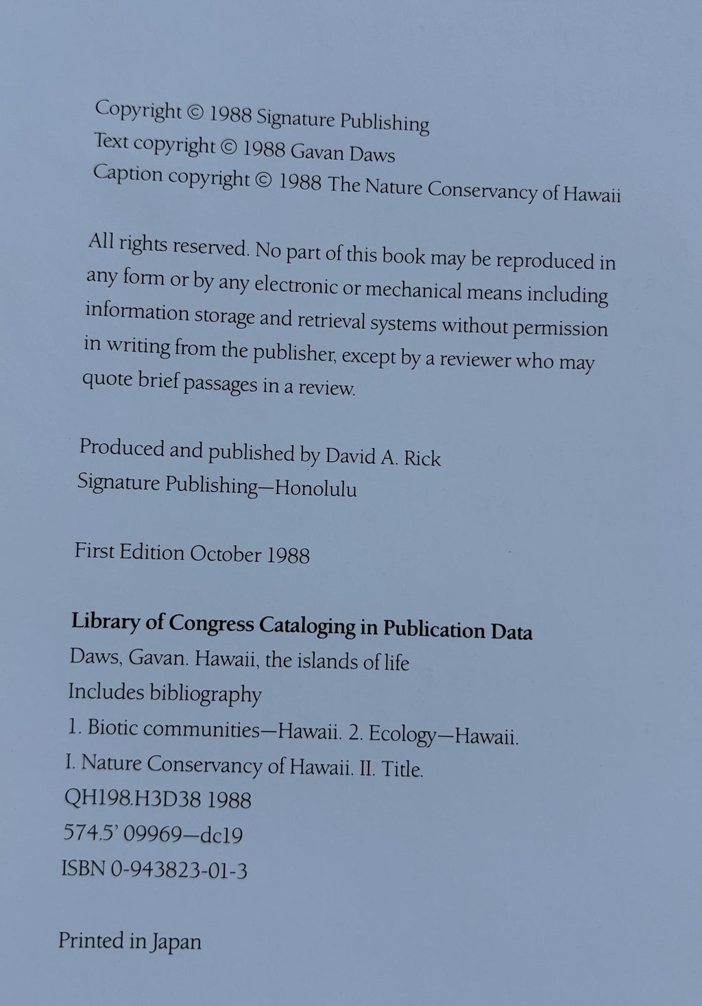 Hawaii The Islands of Life (The Nature Conservancy) 1988