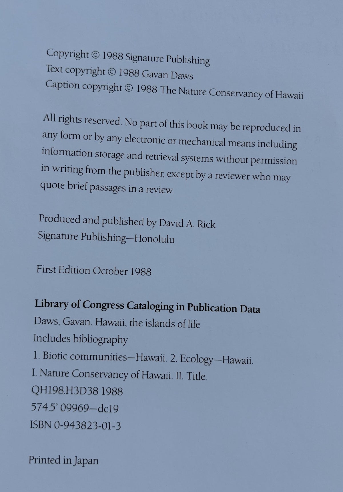 Hawaii The Islands of Life (The Nature Conservancy) 1988