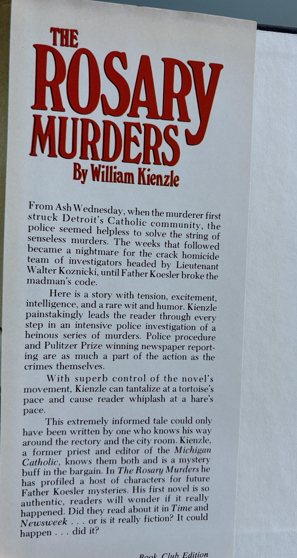 The Rosary Murders - A Novel by William Kienzle  1979