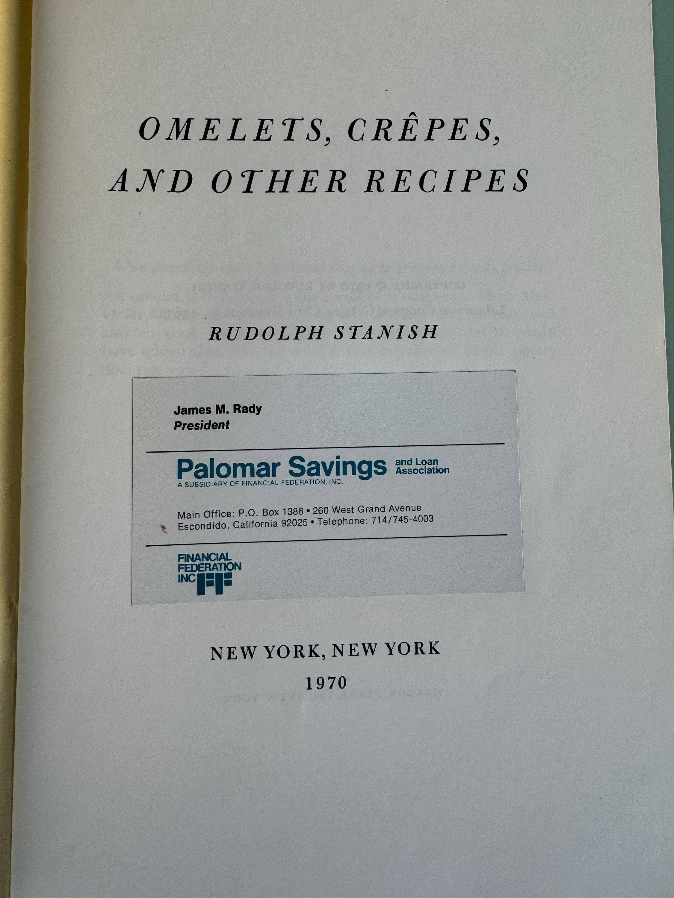 OMELETS, Crepes, And Other Recipes Rudolph Stanish New York 1970 softcover READ Lovely Story RARE