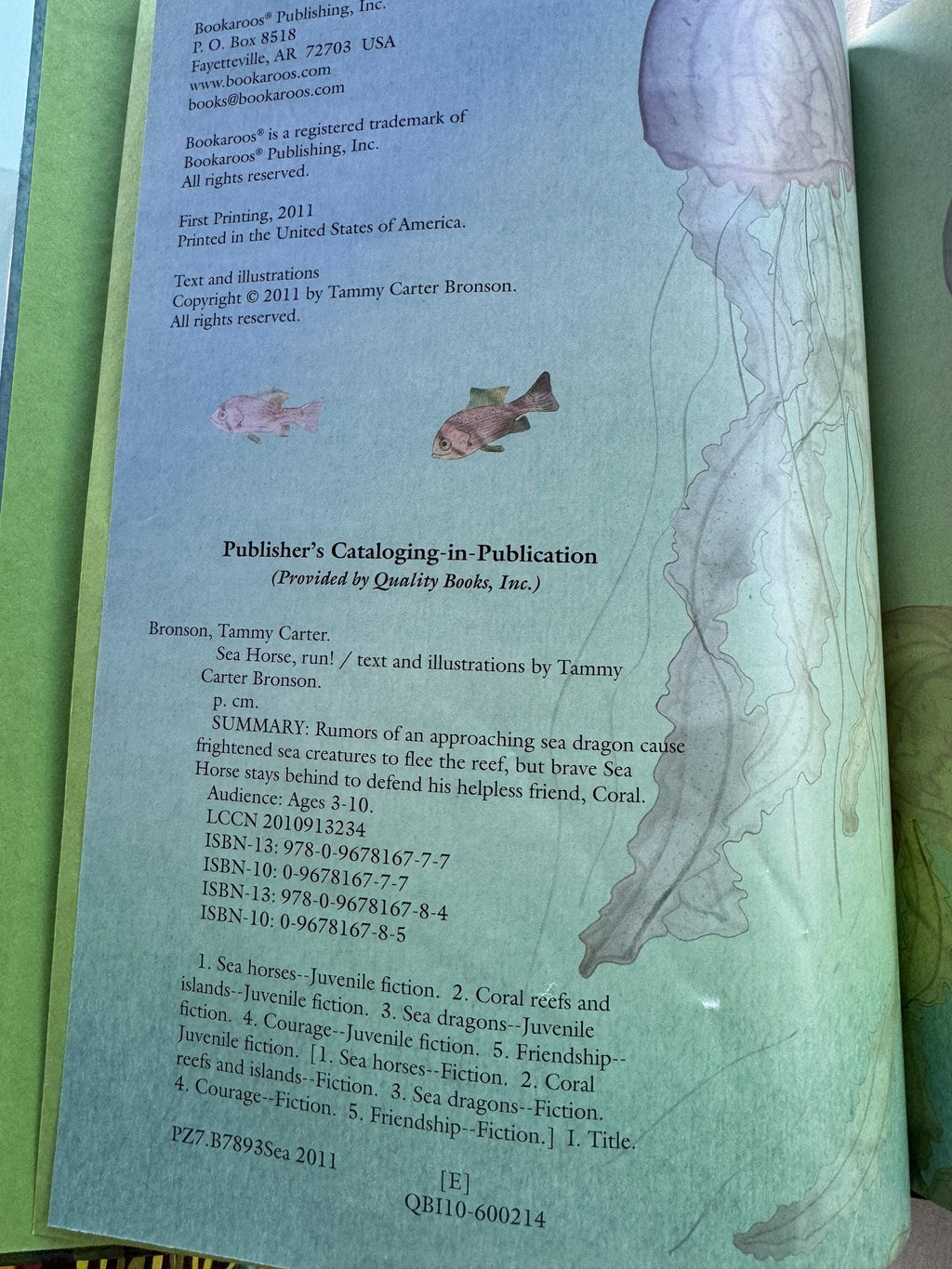 Sea Horse, Run! Tammy Carter Bronson HB Book Indie book Award, 1st Printing
