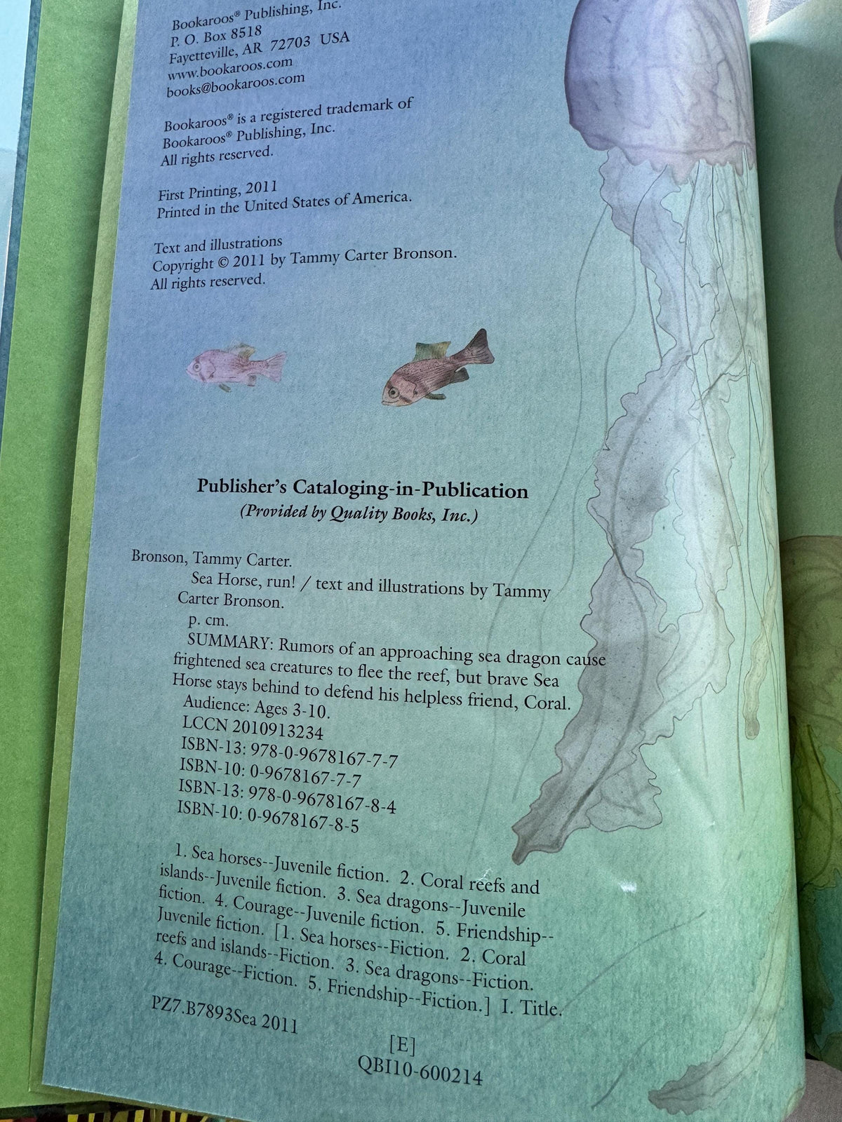 Sea Horse, Run! Tammy Carter Bronson HB Book Indie book Award, 1st Printing