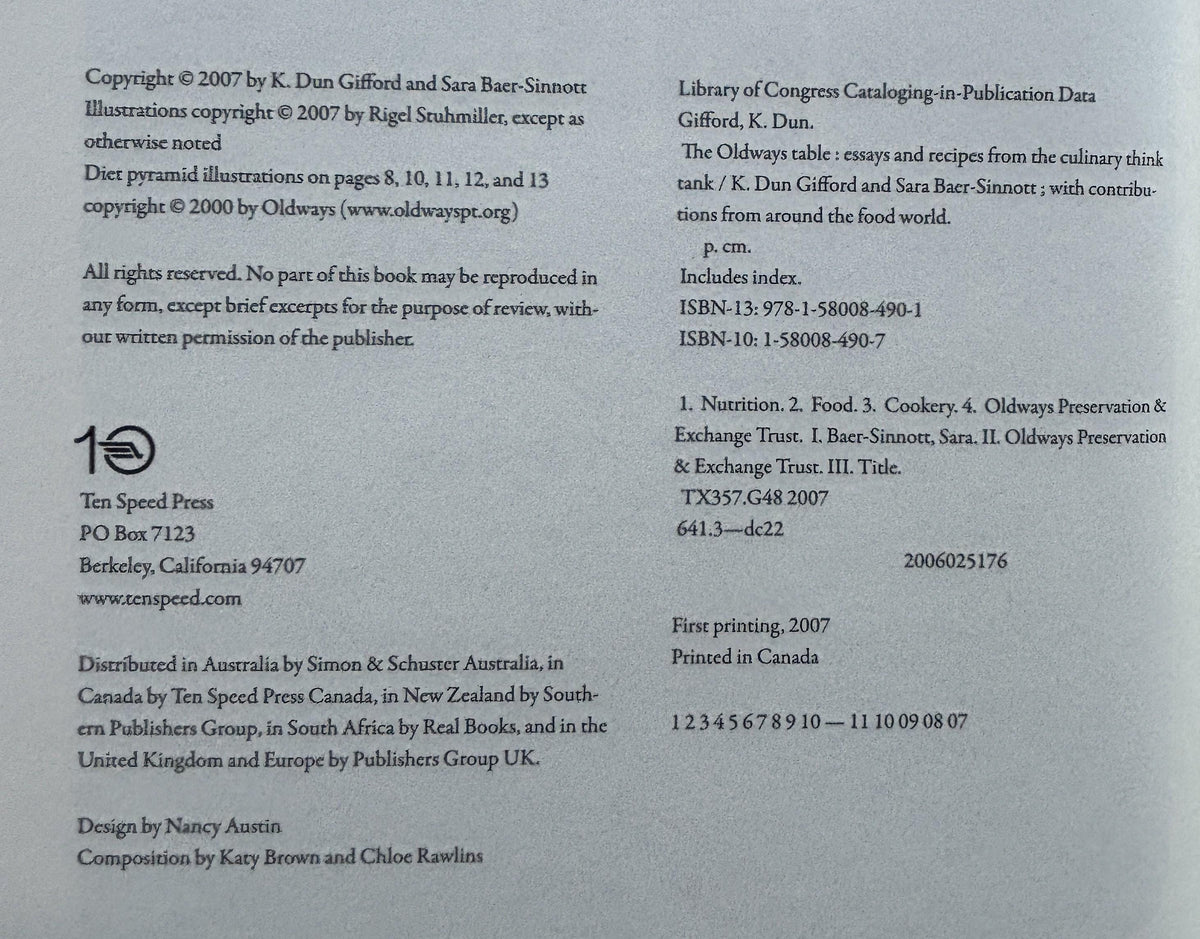 The Oldways Table - Essay & Recipes from the Culinary Think Tank - First Edition