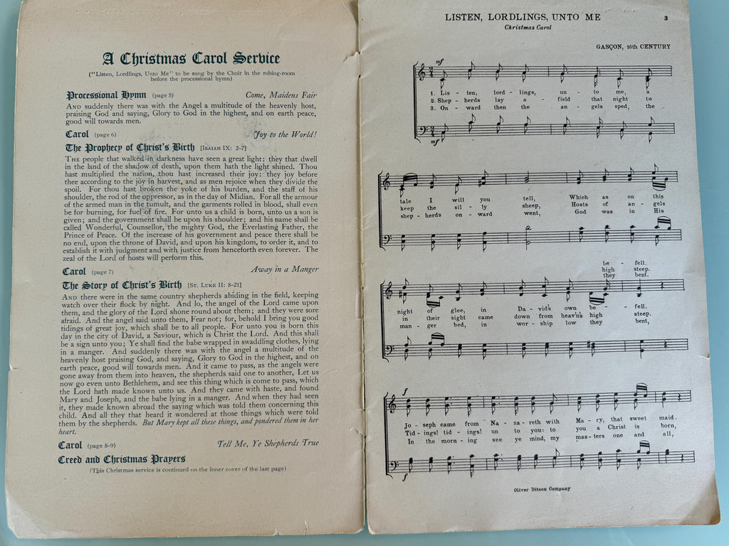 A Christmas Carol  Service Music and Words Ephemera c1910