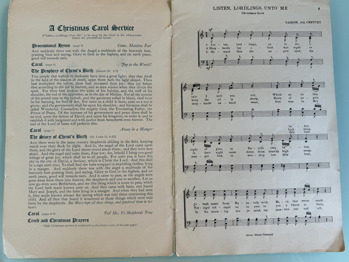 A Christmas Carol  Service Music and Words Ephemera c1910