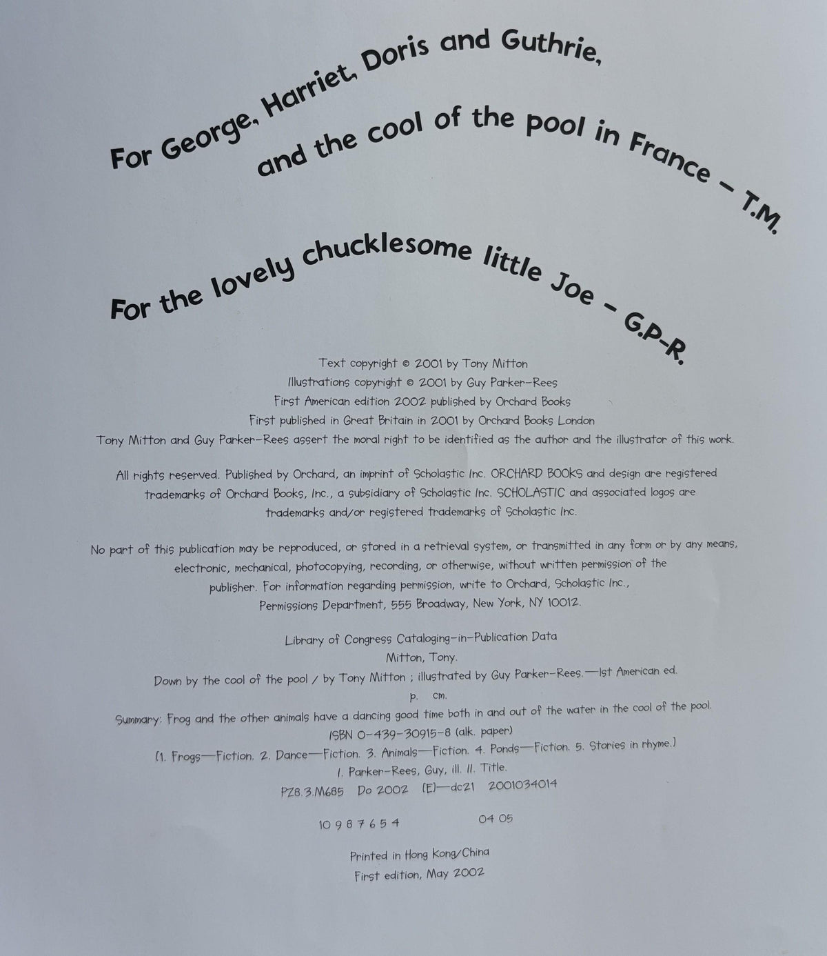 Down by the of the Pool Hardcover First Edition 2002 Book