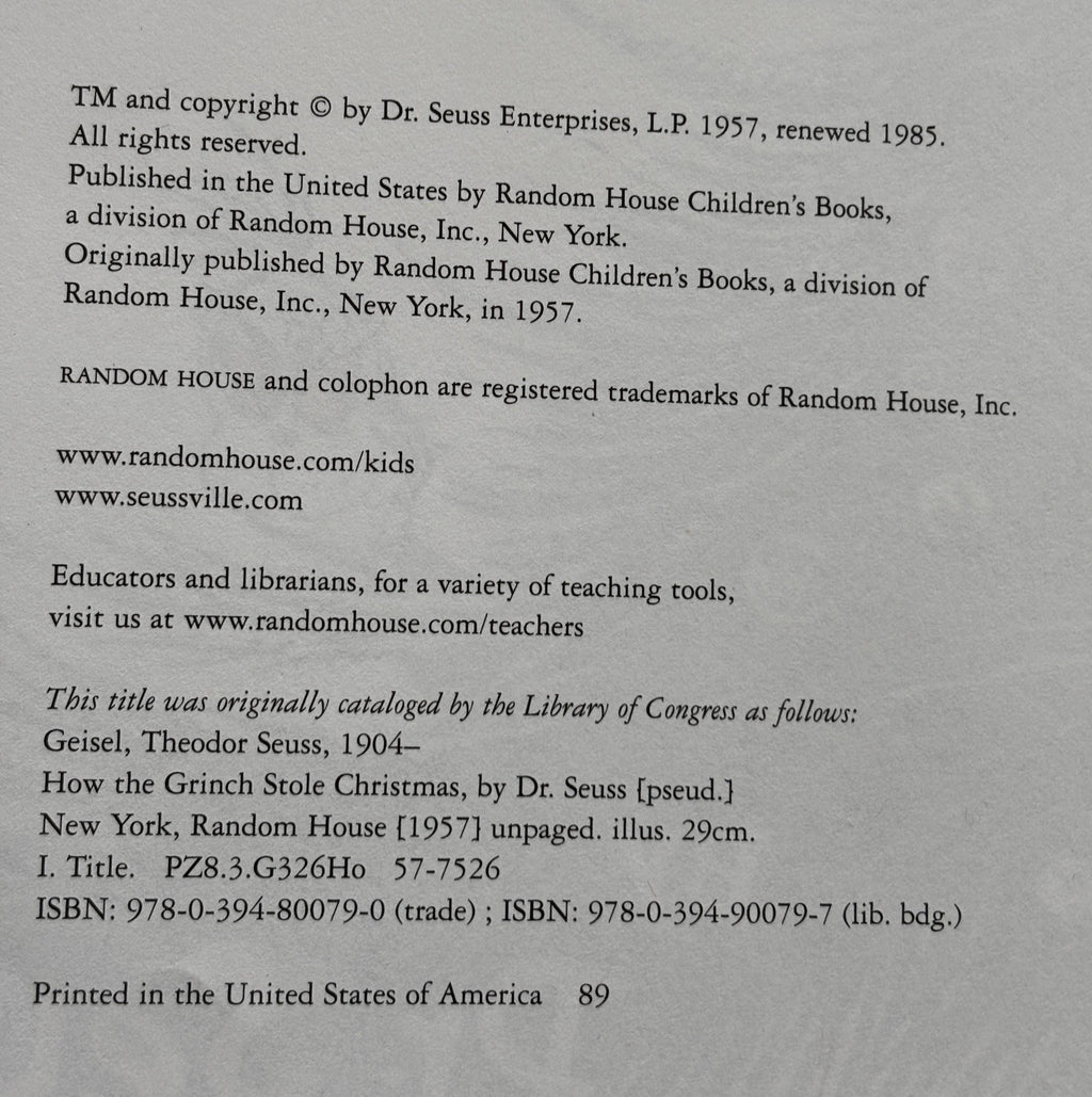 How the Grinch Stole Christmas  **  renewed 1985  **