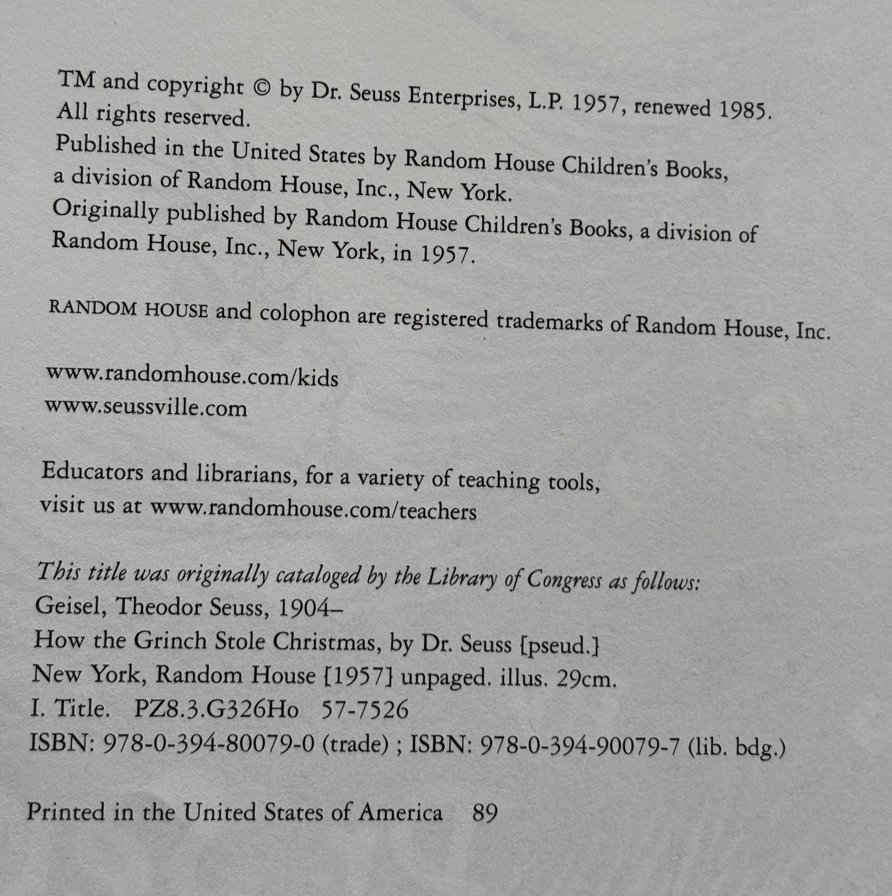 How the Grinch Stole Christmas  **  renewed 1985  **