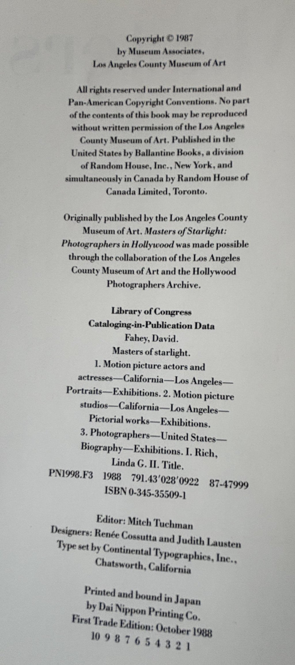 Masters of Starlight (Hollywood Photographers)  **  First Trade Edition  **