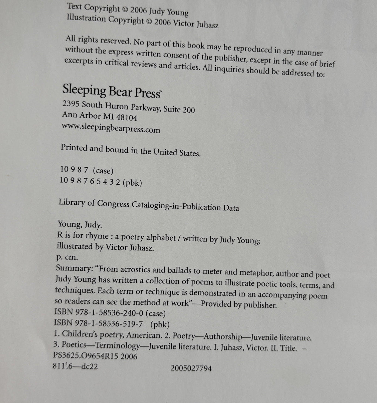 R is for Rhyme - A Poetry Alphabet by Judy Young