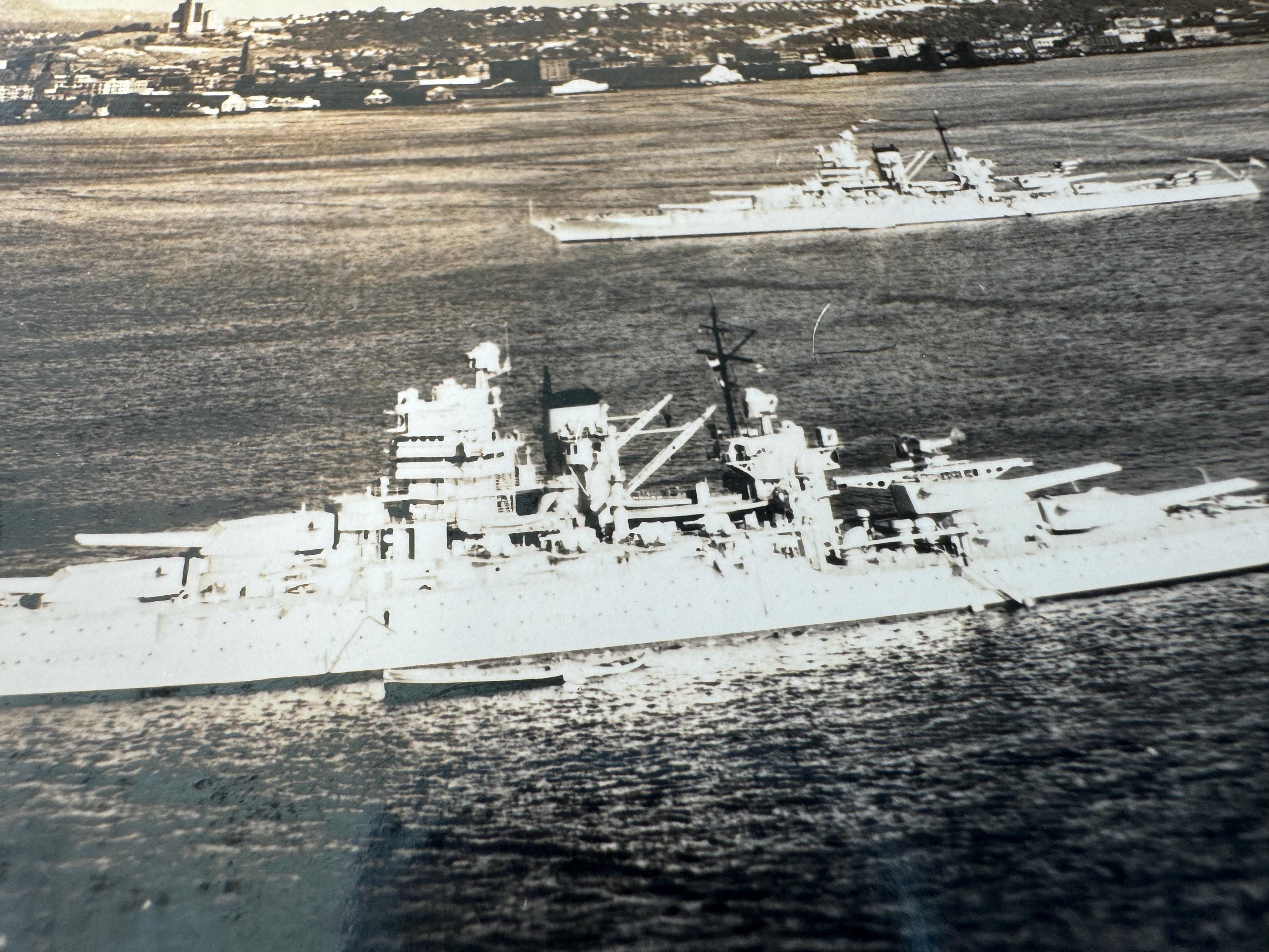 USS Idaho Sepia Postcard Pacific Aerial Surveys Seattle, Washington Nice Condition