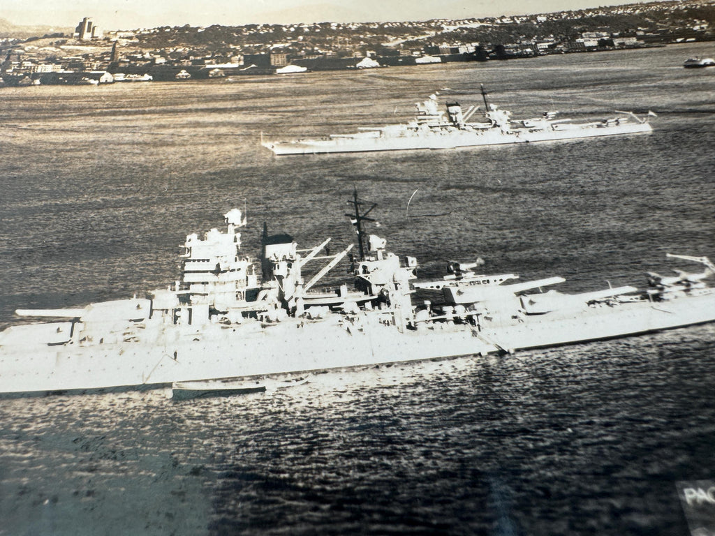 USS Idaho Sepia Postcard Pacific Aerial Surveys Seattle, Washington Nice Condition