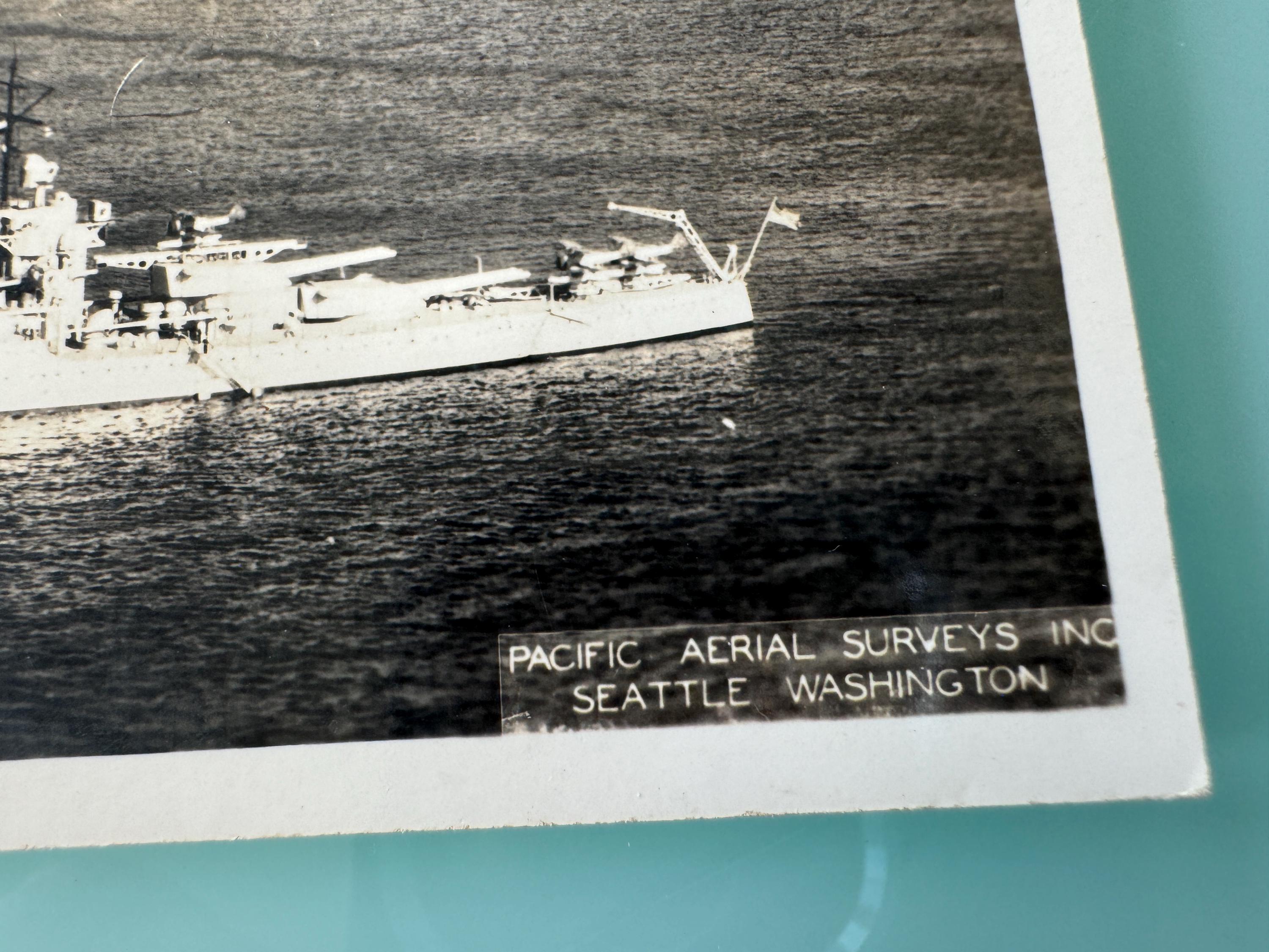 USS Idaho Sepia Postcard Pacific Aerial Surveys Seattle, Washington Nice Condition