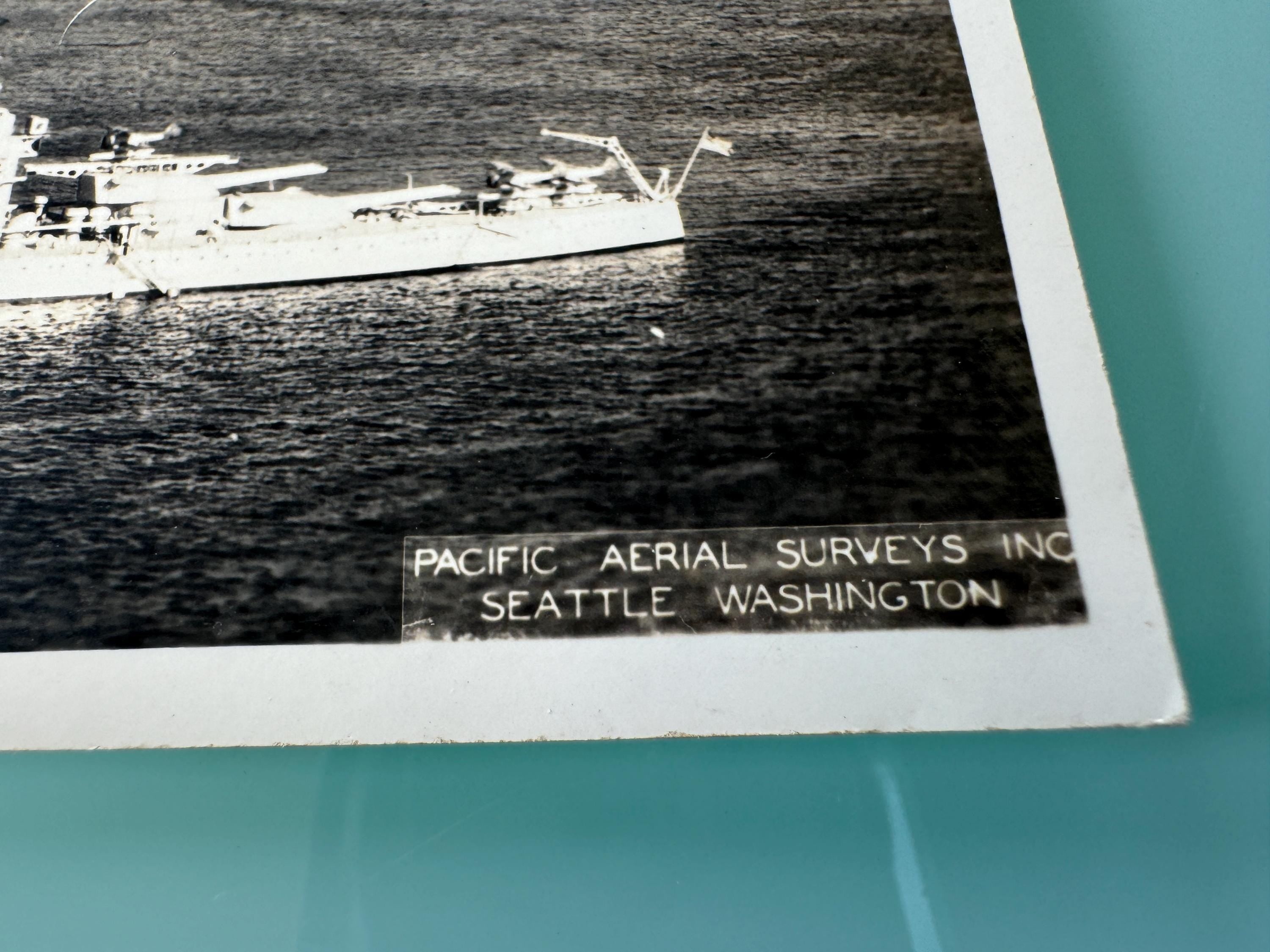 USS Idaho Sepia Postcard Pacific Aerial Surveys Seattle, Washington Nice Condition
