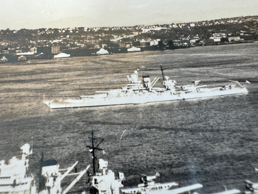 USS Idaho Sepia Postcard Pacific Aerial Surveys Seattle, Washington Nice Condition