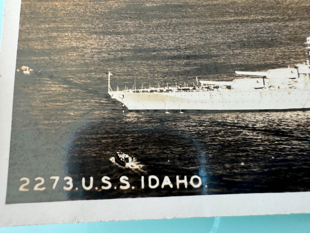 USS Idaho Sepia Postcard Pacific Aerial Surveys Seattle, Washington Nice Condition