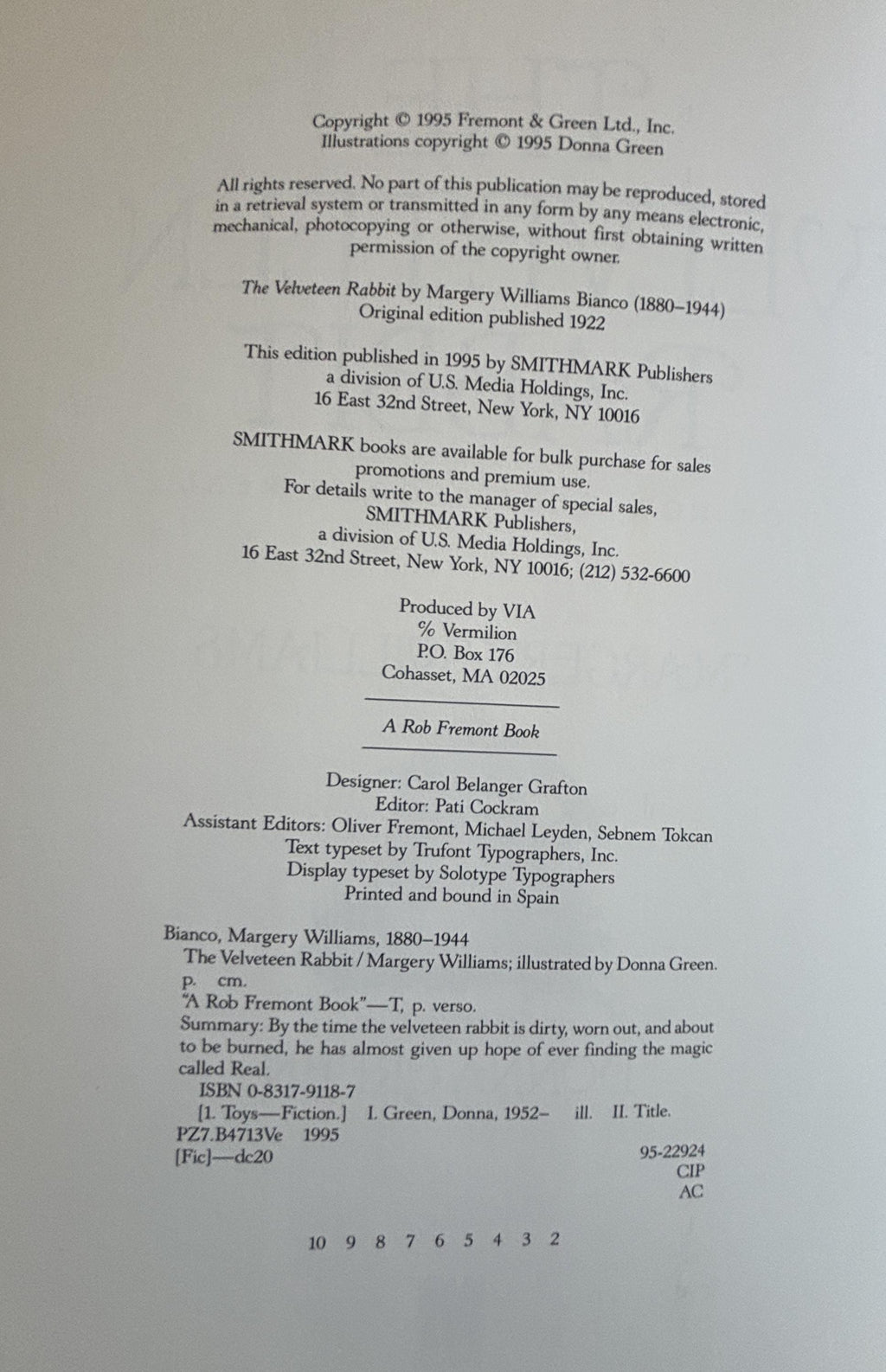 The Velveteen Rabbit: Margery Williams  1995