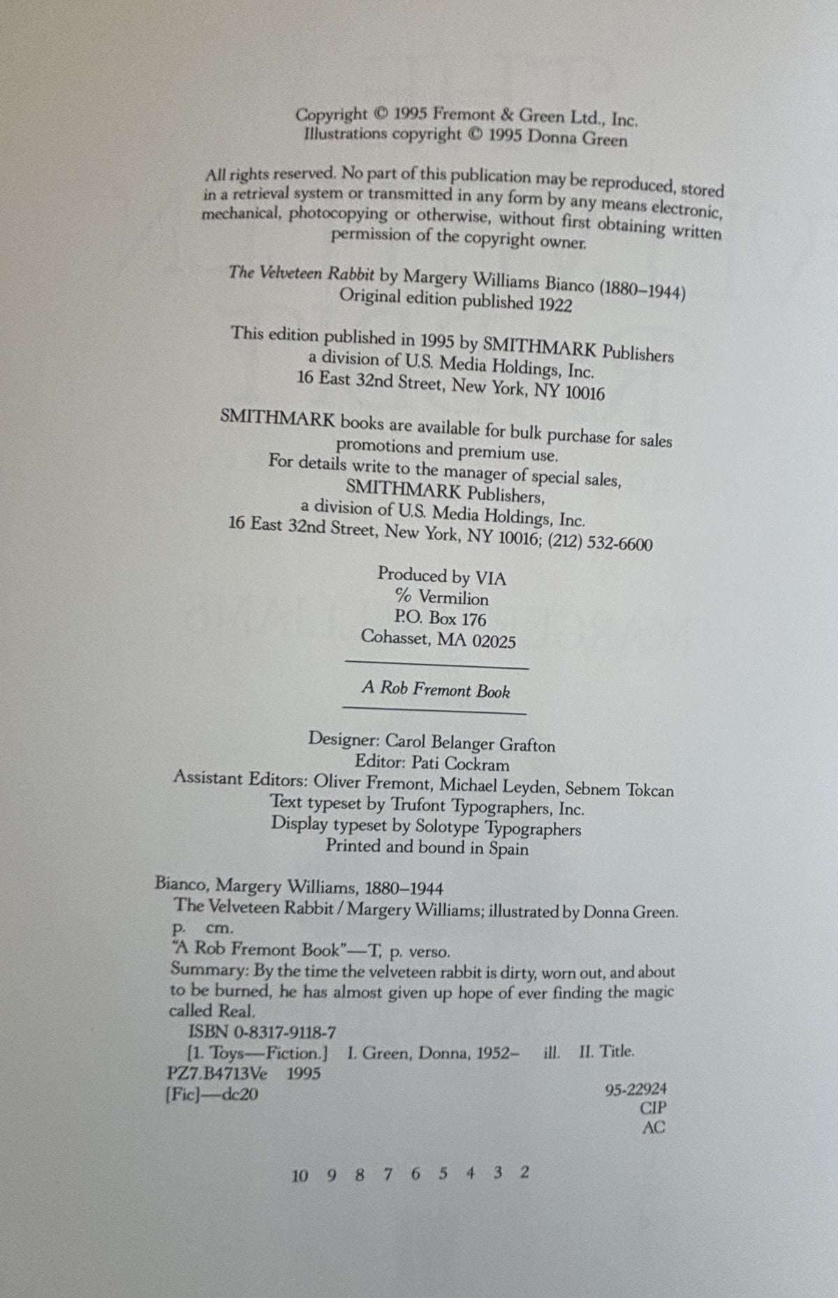 The Velveteen Rabbit: Margery Williams  1995