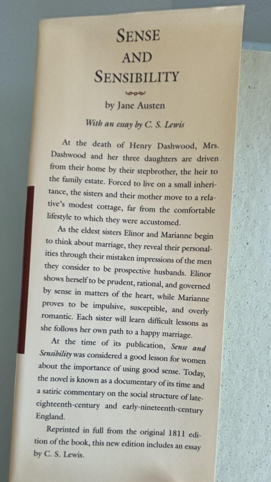 Sense and Sensibility:  Jane Austen  **  First Publishing  **  1996