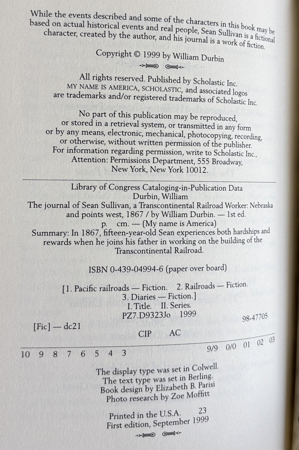 The Journal of Sean Sullivan:  William Durbin  **  FIrst Edition  **
