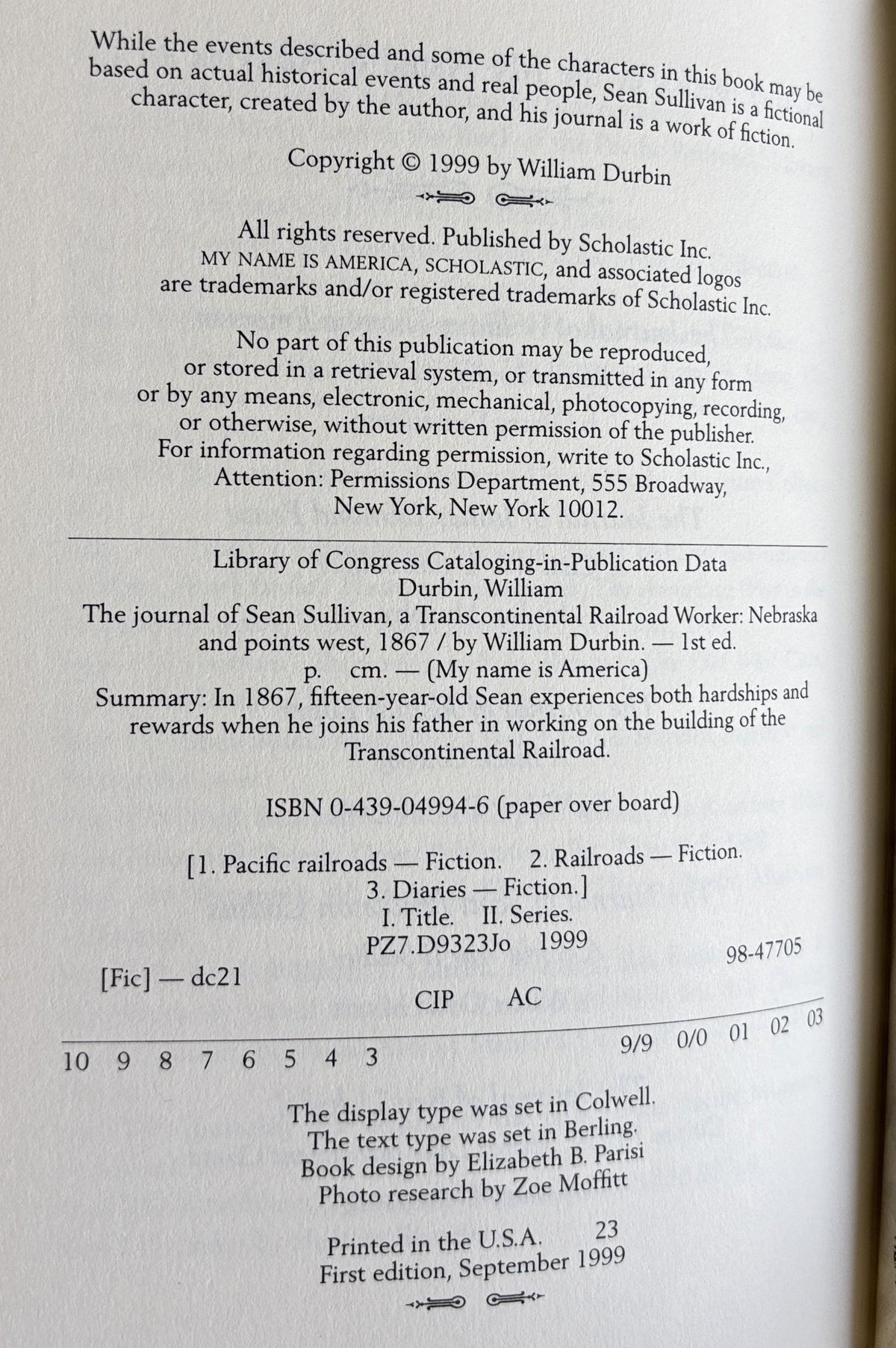The Journal of Sean Sullivan:  William Durbin  **  FIrst Edition  **