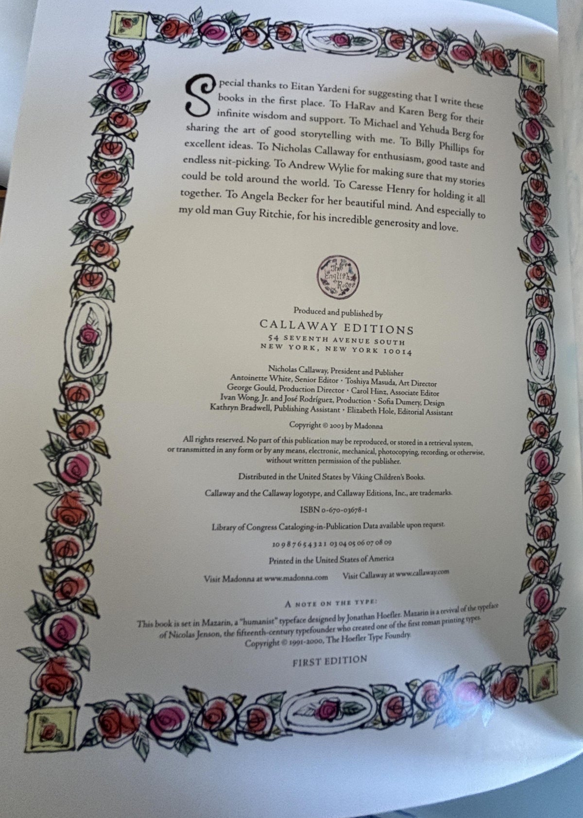 The English Roses:  Madonna  **  First Edition  **