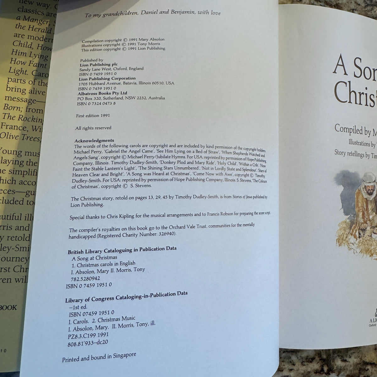 A SONG AT CHRISTMAS:  Mary Absolon   **  First Editon  **  1991
